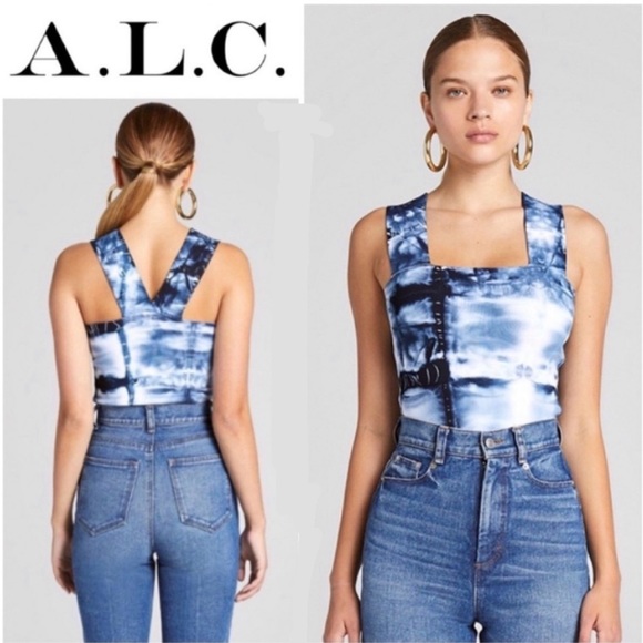 A.L.C. Tops - A.L.C. Blue Tie Dye Crop Top Sleeveless Square Neck Fitted Tank Small